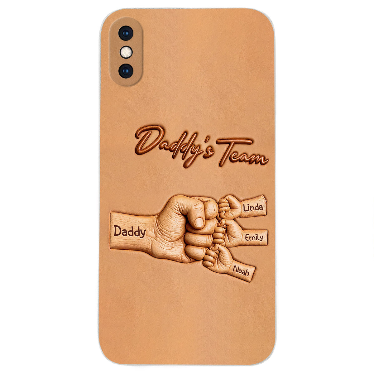 Daddy's Team - Personalized Father 3D Embossed Leather Phone Case