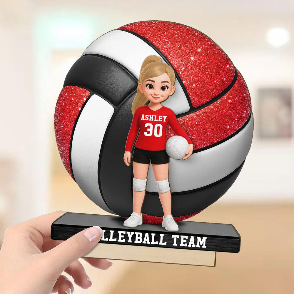 Personalized 2-Layer Wooden Plaque Volleyball Player in Gym - Unique Team Gift with Bold Sparkle Look