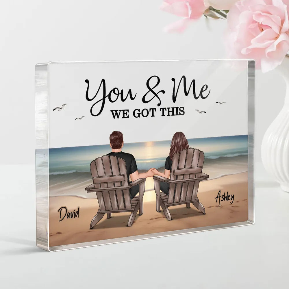 Personalized Rectangle Acrylic Plaque with Couple Beach Scene