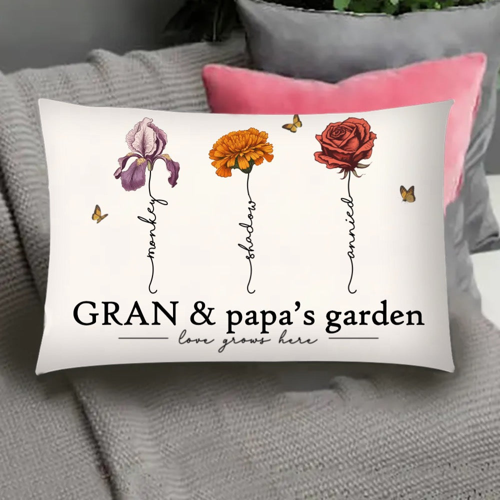 Grandma's Garden Love Grows Here Beautiful Birth Month Flower Gift For Grandma Mom Personalized Cup or Poster or Canvas, Keychain, Plaque, Wallet Card, Pillow