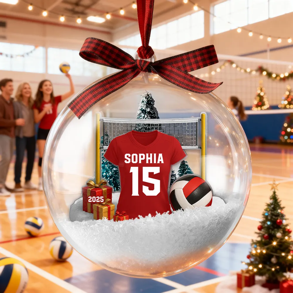 Snow Globe Ornament for Volleyball Players - Custom Jersey Design, Festive Tree Decor, Unique Christmas Gift