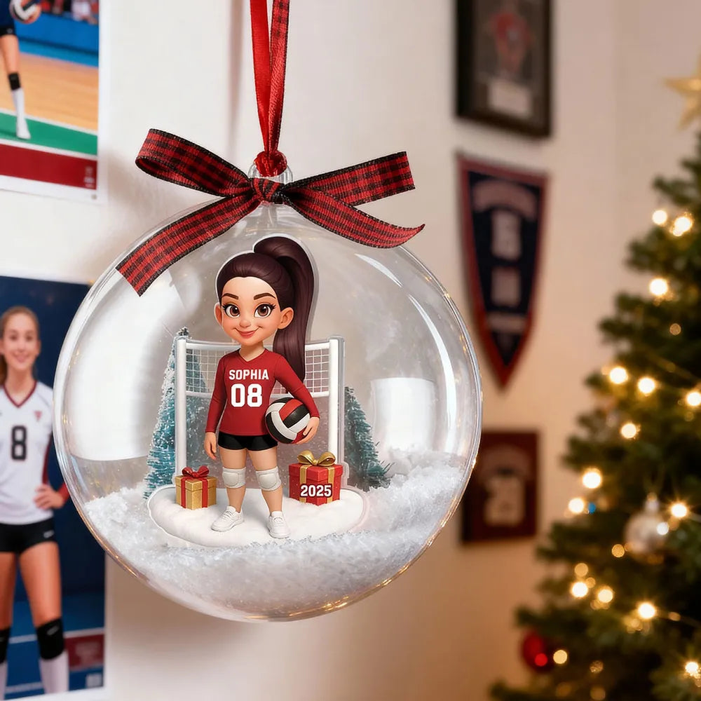 Custom Volleyball Girl Ornament - Unique Christmas Snow Globe Gift for Daughter, Teammate or Sports Lover Keepsake