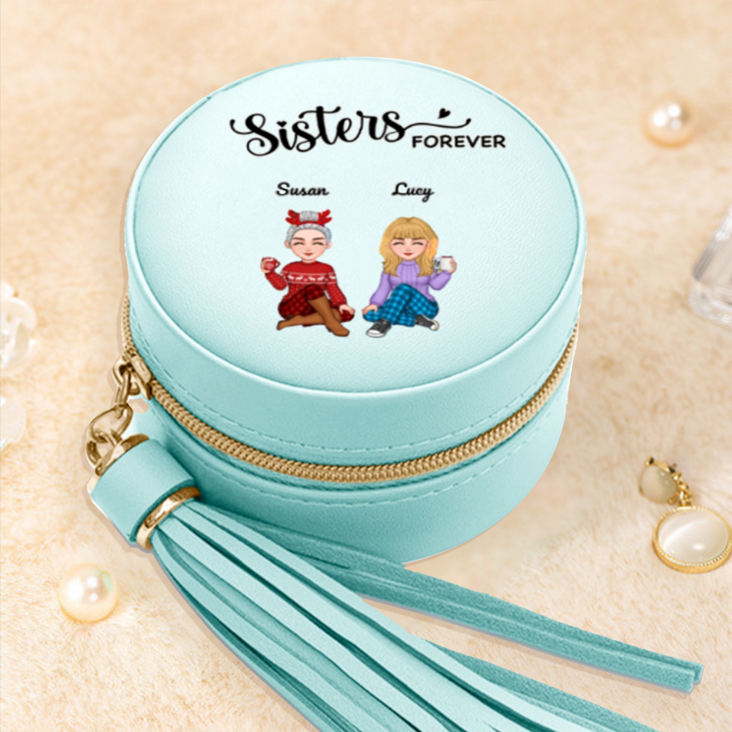 Sisters Forever - Personalized Custom Jewelry Dish, Ornament and Mug- Acrylic Gift Box Shaped - Christmas Gift For Best Friends, BFF, Sisters