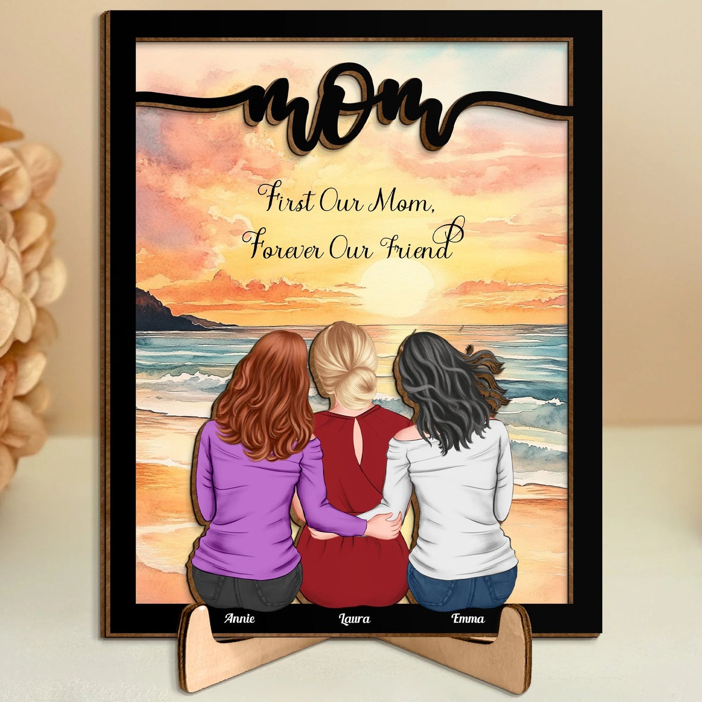 Mother and Daughters Forever Linked Together – Custom Plaque for Family Love and Memories