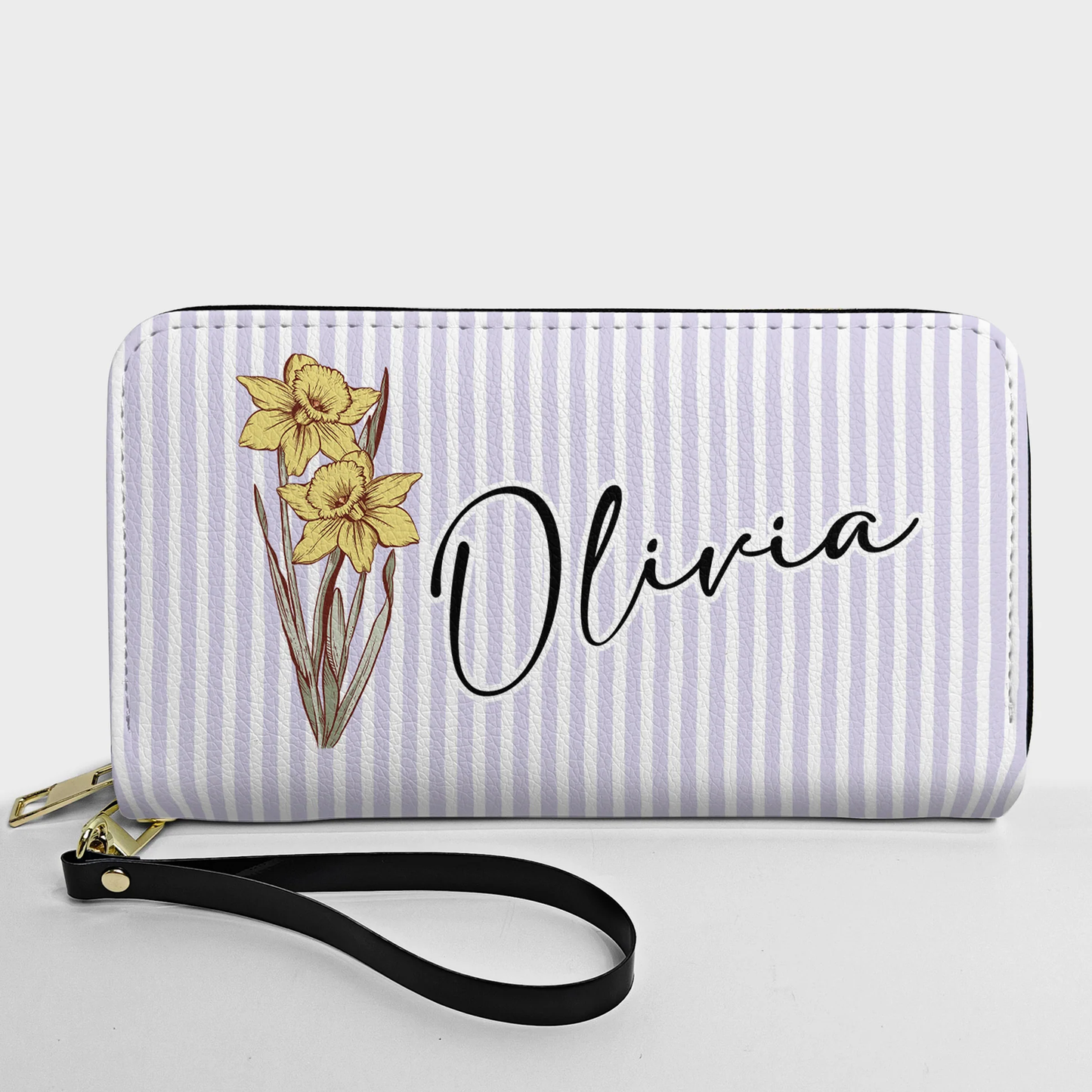 Custom Name Leather Long Wallet With Soft Pastel Floral Design, Thoughtful Gift For Mom Or Friend, Easy To Love Daily