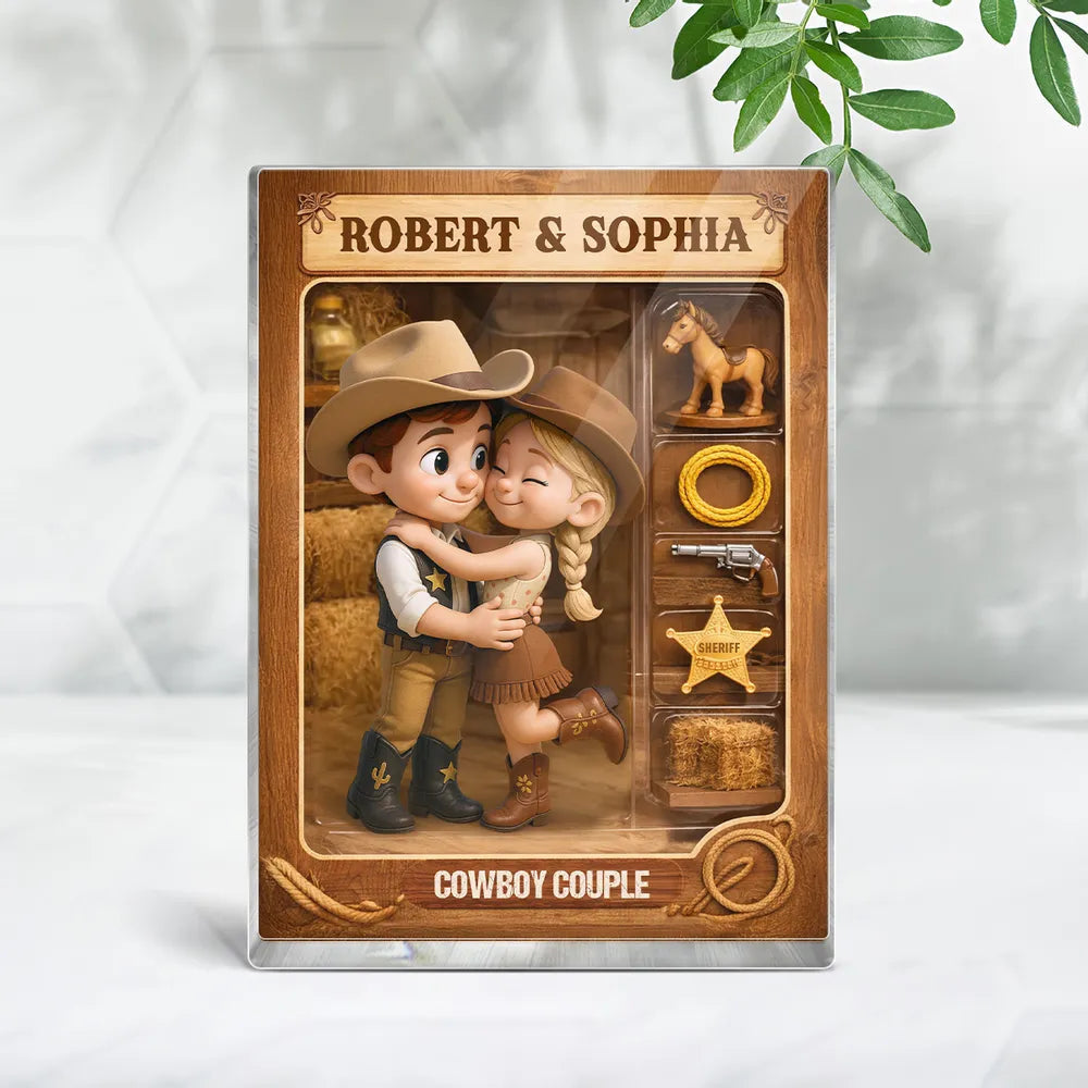 Cowboy Couple Rectangle Acrylic Block Plaque, Western Hugging Couple Keepsake, Unique Gift for Couples for Anniversary
