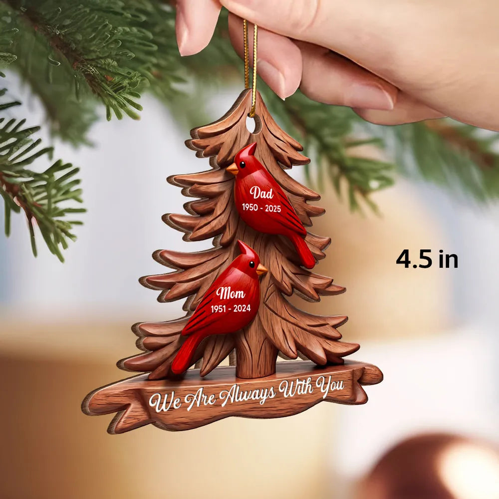 Cardinal Memorial Acrylic Ornament Pine Tree Design 'We Are Always With You' Unique Sympathy Gift