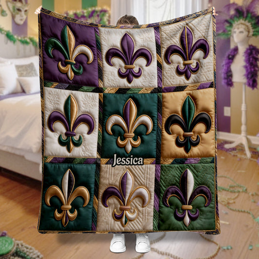 Fleur De Lis Mardi Gras - Personalized Mardi Gras Blanket