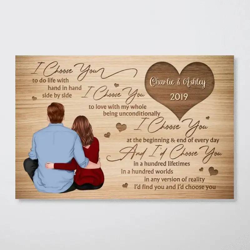 I Choose You - Back View Couple Sitting - Personalized Horizontal Poster - A Timeless Valentine's Day Tribute