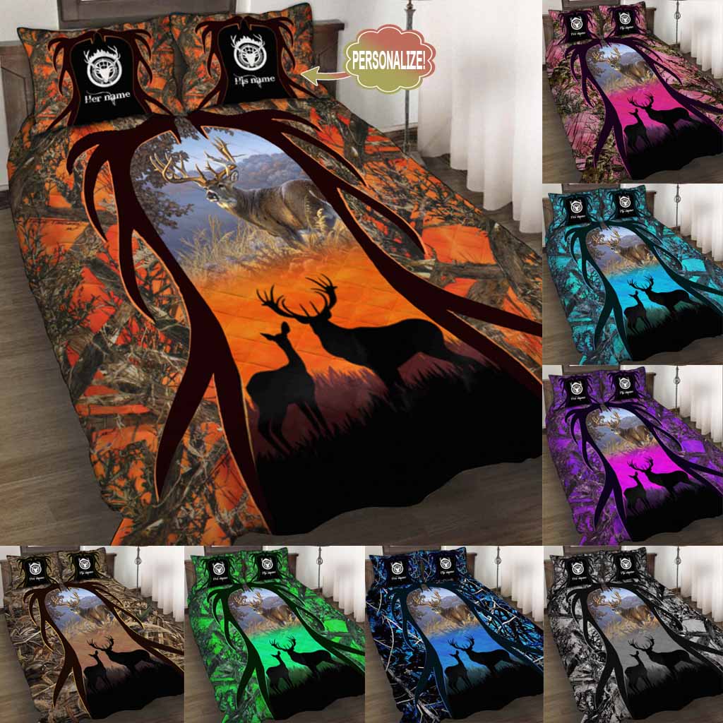 Hunting Couple - Personalized Quilt Set 1121