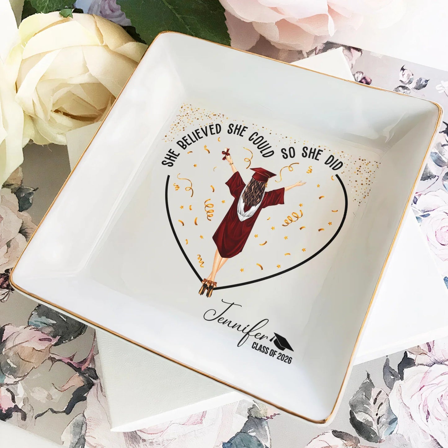 Personalized Graduation Jewelry Dish, She Believed She Could So She Did Vanity Decor, Unique Gift for Her