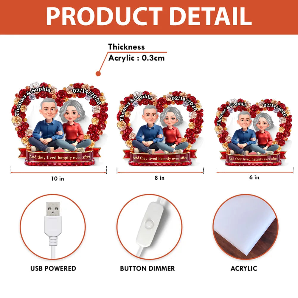 Personalized Acrylic Light Box Flower Heart Couple Night Light for Bedroom or Bookshelf Display, Unique Gift for Couples