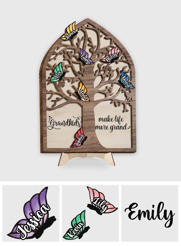 Grandkids Make Life More Grand Butterflies - Personalized Grandma 2 Layered Wood Sign / Wood Plaque