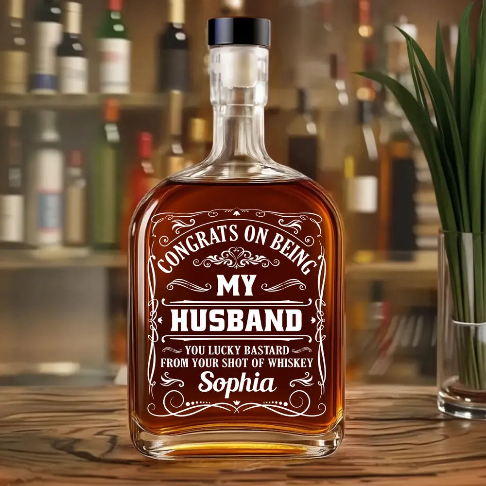 Whiskey Glass Spirits Decanter with Funny Engraved Design, Unique Gift for Husband