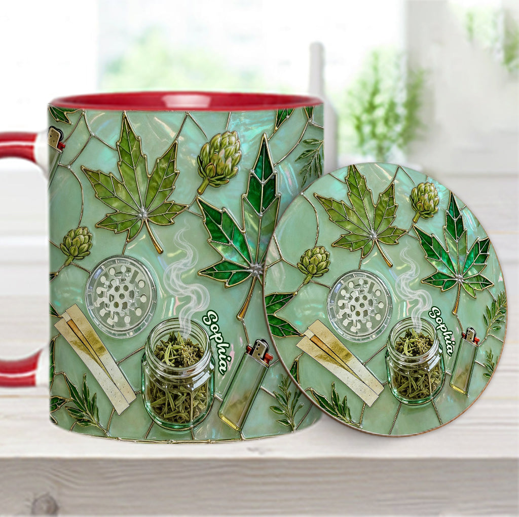 Green Magic Leaf - Personalized Weed Accent Mug & Coaster