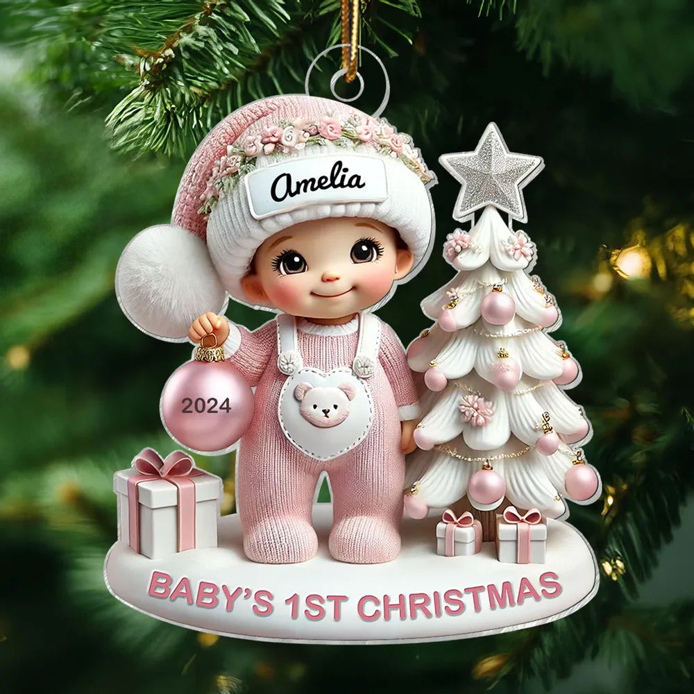 Personalized Acrylic Ornament for Baby's First Christmas – Cute Pastel Tree Design, Keepsake Holiday Decor & Unique New Baby Gift