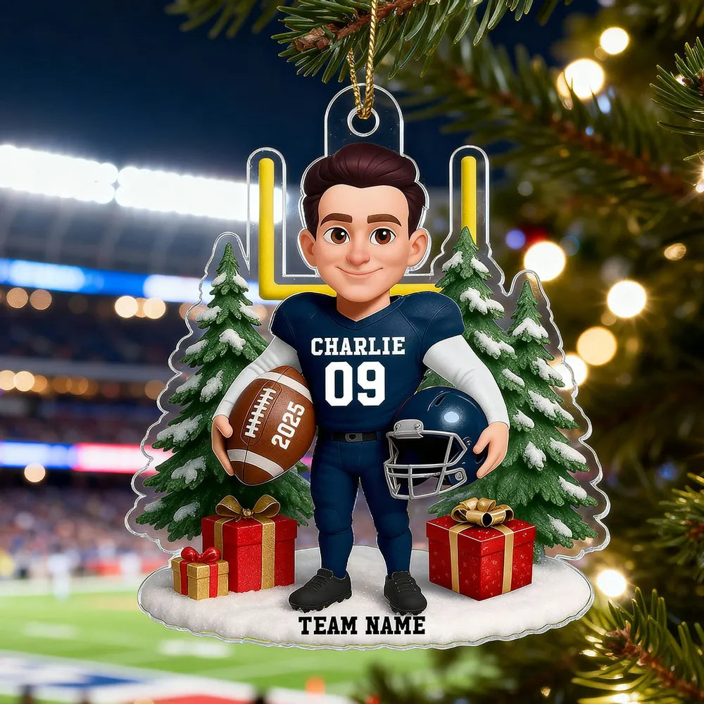 Acrylic Ornament Cute Football Player with Gifts & Trees, Festive Decor, Creative Gift for Kids and Football Lovers