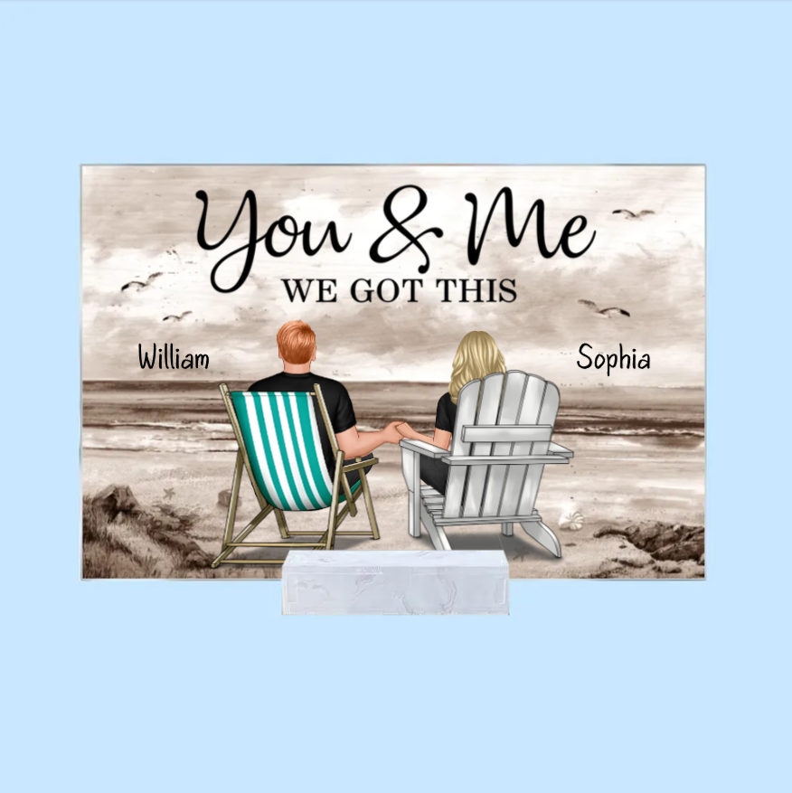Seaside Memories - Personalized Vintage Beach Couple Acrylic Or Wooden Or LED Light Plaque - A Timeless Anniversary Gift for Him & Her