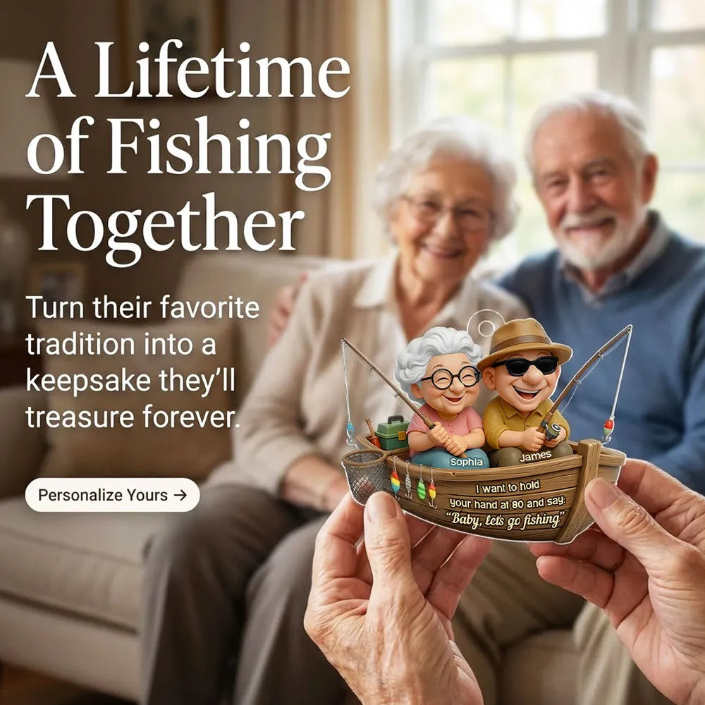 Acrylic Ornament 'Baby, Let's Go Fishing' - Personalized Cute Boat Scene for Couples, A Romantic Unique Gift