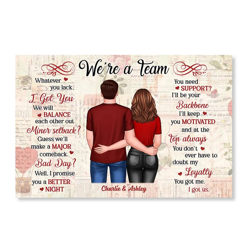 We‘re A Team Couple Back View Standing Old Paper Personalized Horizontal Poster-li