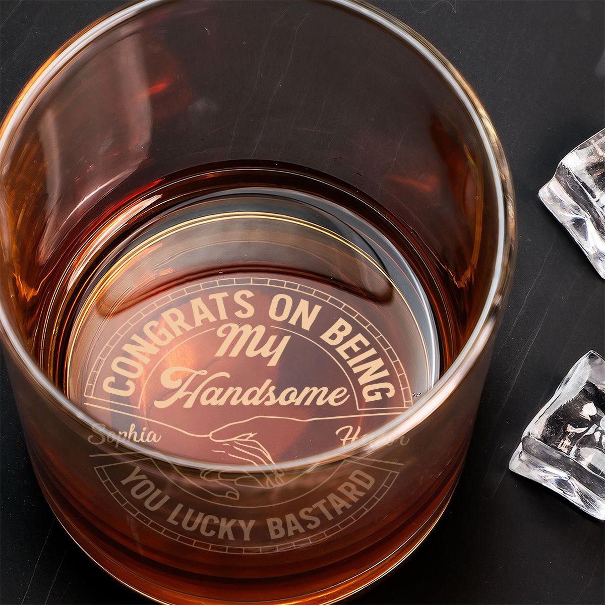 Congrats On Being My Husband - Personalized Couple Engraved Whiskey Glass