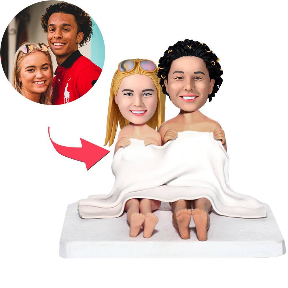 Couple Under Blanket Custom From Photo - Personalized Couple Bobblehead
