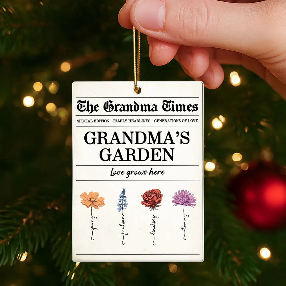 Grandma’s Garden Acrylic Ornament – Newspaper-Inspired Design, A Heartfelt Gift Where Love Grows