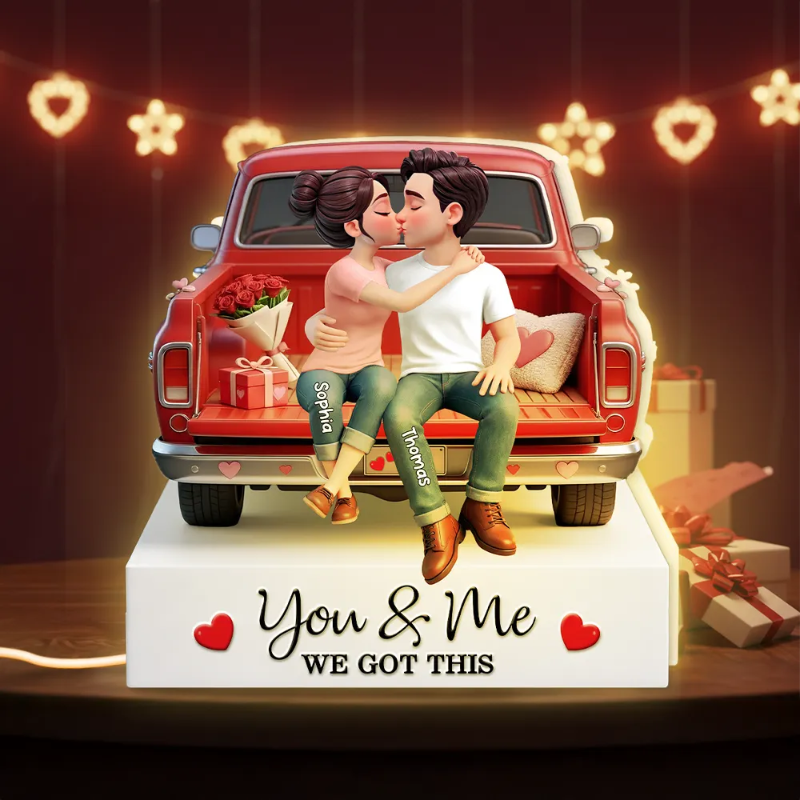 Personalized Couple Kissing in Red Truck Acrylic Light Box, Warm Glow Bedroom Decor, Unique Romantic Gift for Him or Her