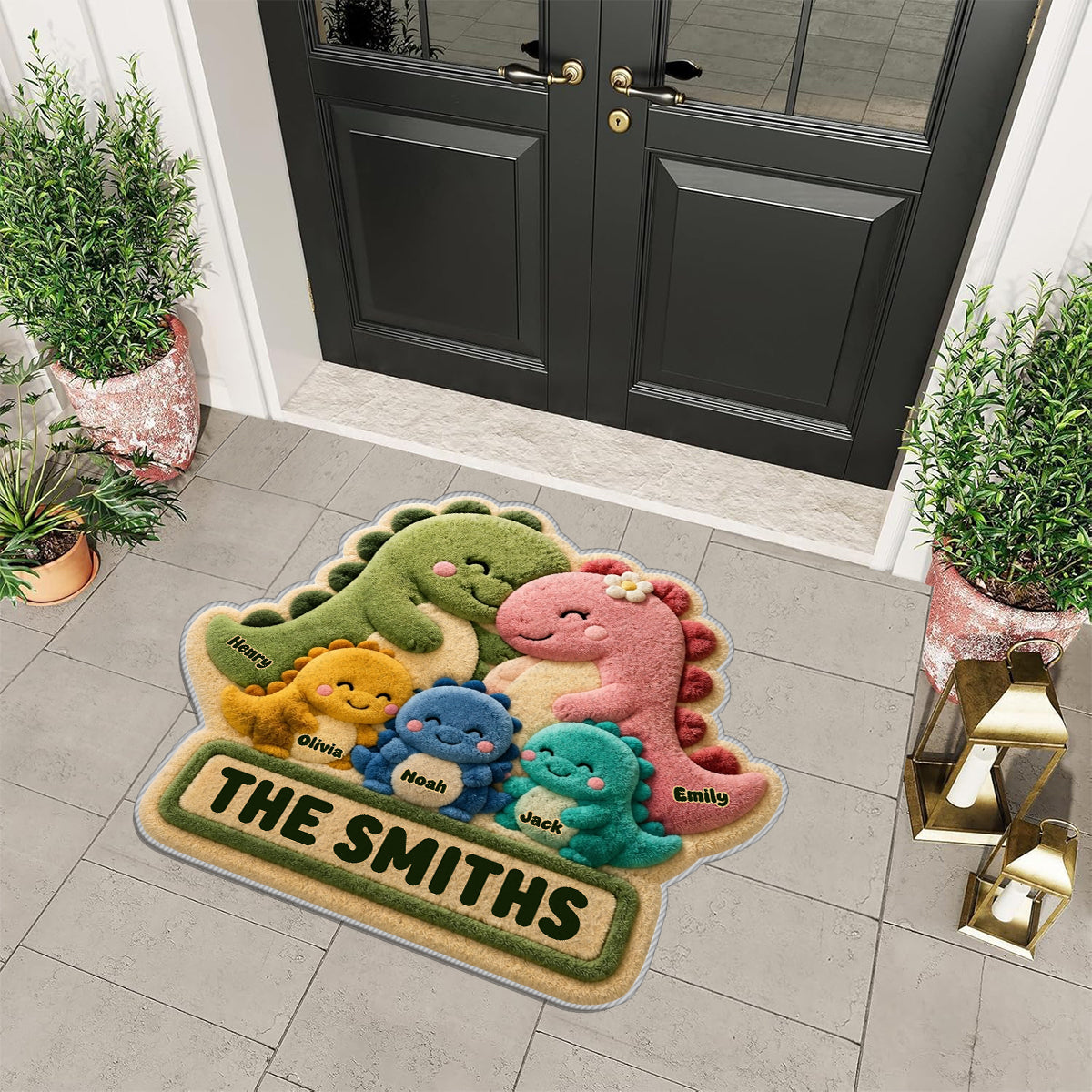 Happy Dinosaur Family - Personalized Family Non-Slip Tufted Rug