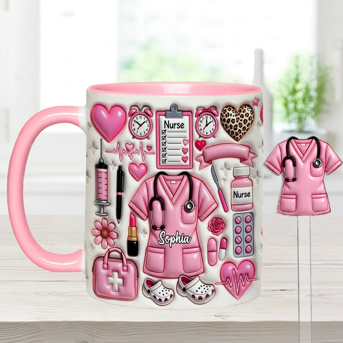 Love Being A Nurse - Personalized Nurse Set Accent Mug with Acrylic Stirrers