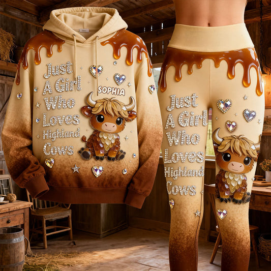 Just A Girl Who Loves Highland Cows - Personalized Highland Cow Hoodie and Leggings