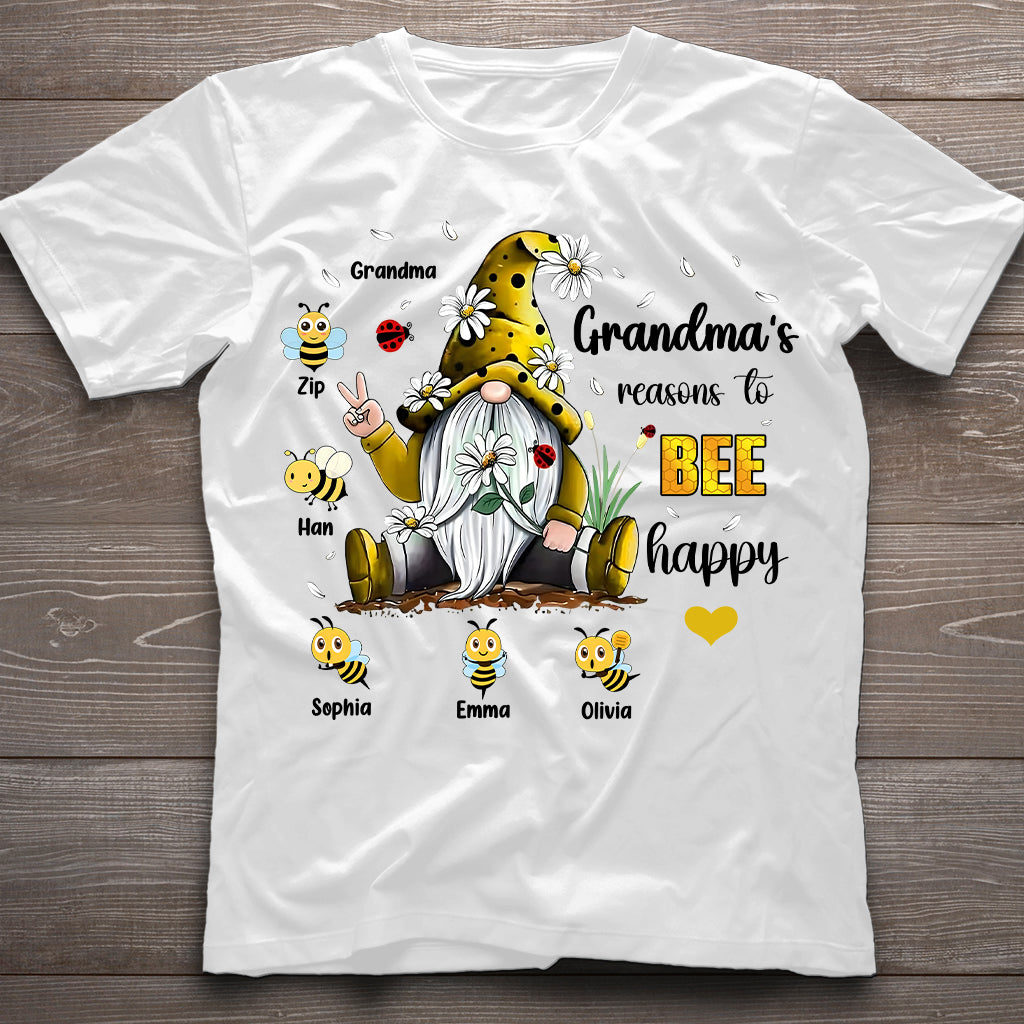 Grandma's Reasons To Bee Happy - Personalized Grandma T-shirt And Hoodie