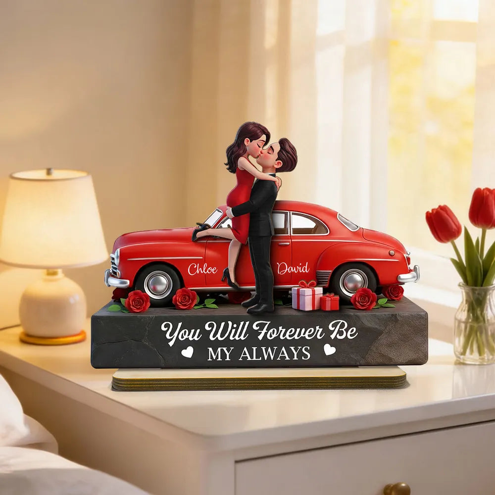 You Will Forever Be My Always Personalized 2-Layer Wooden Plaque Sweet Couple Kiss Scene Heartfelt Anniversary Gift