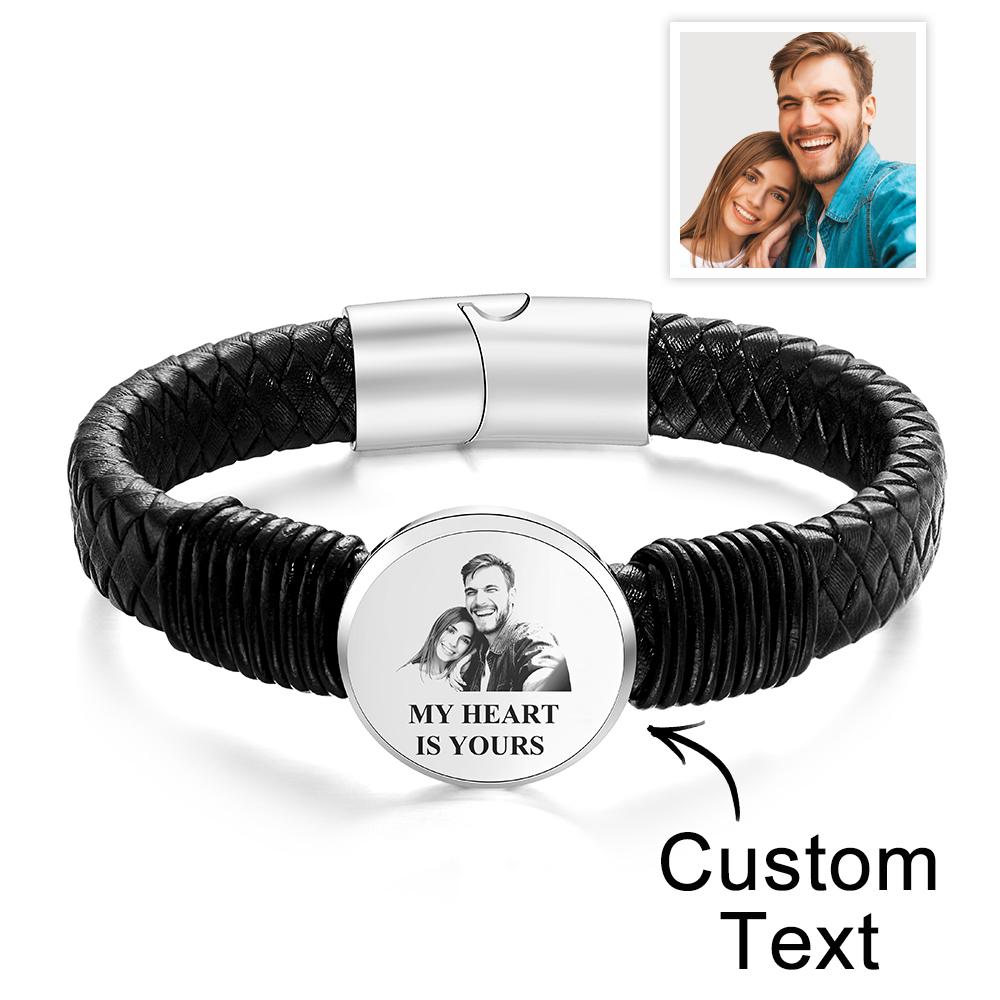 Any Photo - Personalized Couple Photo Leather Wide Bracelet