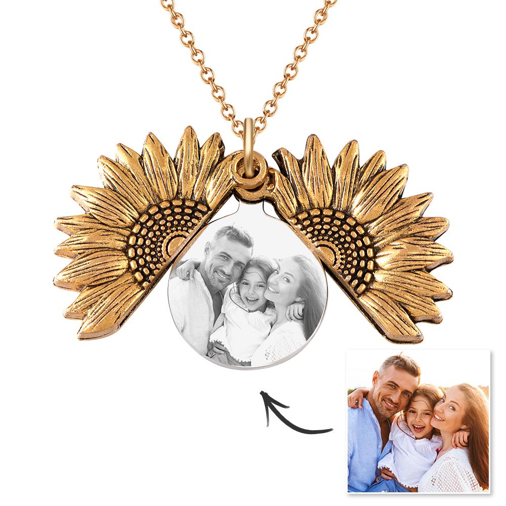 Any Photo Sunflower - Personalized Photo Necklaces Sunflower Locket