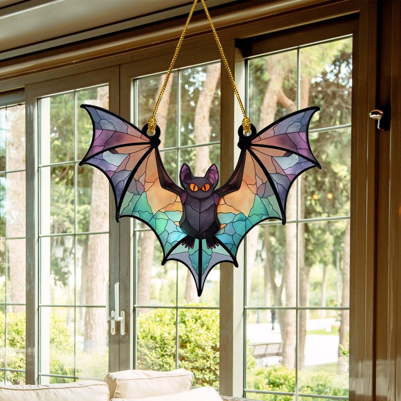 Hanging Bat Acrylic Ornament, Halloween Bat Window Hanging Suncatcher Ornament Halloween Window Hanging Suncatcher Ornament 0924