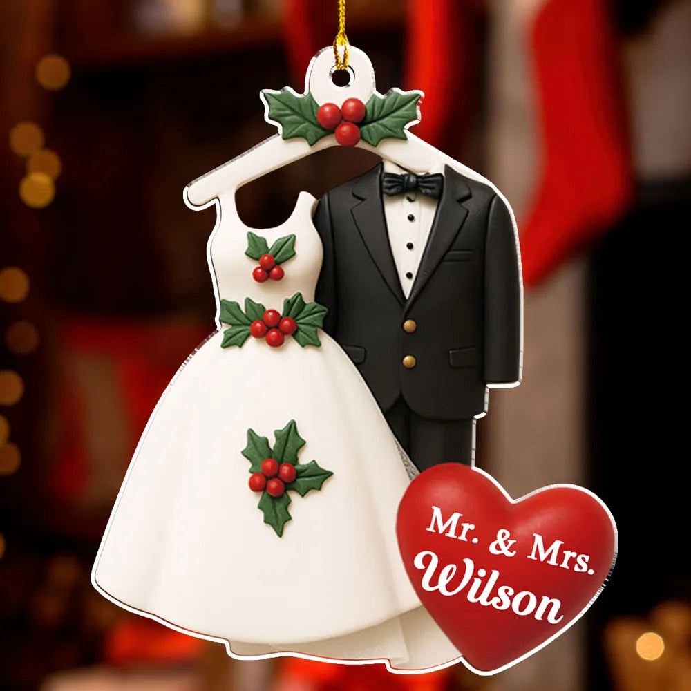 Acrylic Ornament with Wedding Dress & Suit Design, Romantic Holiday Décor and Perfect Gift for Newlyweds