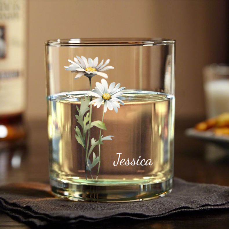 Personalized Floral Wine Glass - Custom Name Cup or Ornament or Keychain or Poster or Plaque - Perfect Gift for Her, Birthdays, and Special Occasions