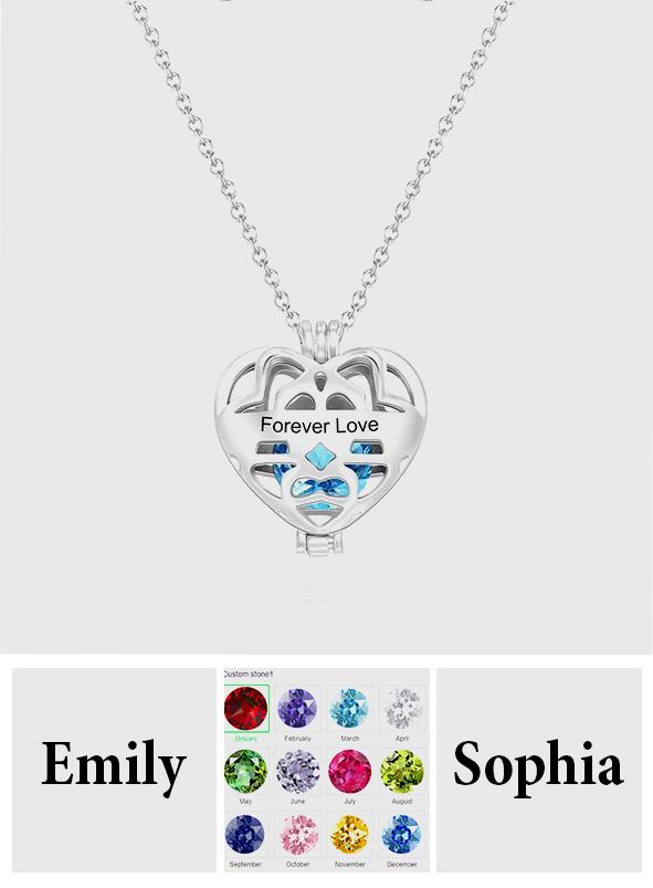 Any Message - Personalized Heart Pendant Necklace With Birthstone