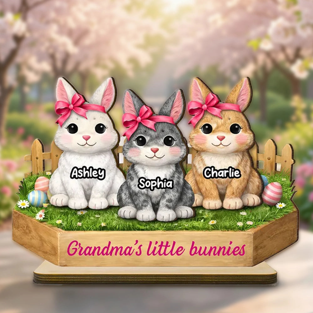 Personalized 2-Layer Wooden Plaque with Cute Bunnies and Grandma's Little Bunnies Message, Sweet Easter Gift for Grandma
