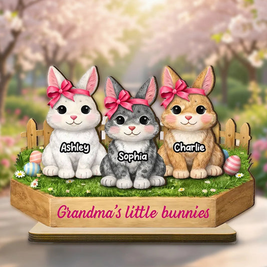 Personalized 2-Layer Wooden Plaque with Cute Bunnies and Grandma's Little Bunnies Message, Sweet Easter Gift for Grandma