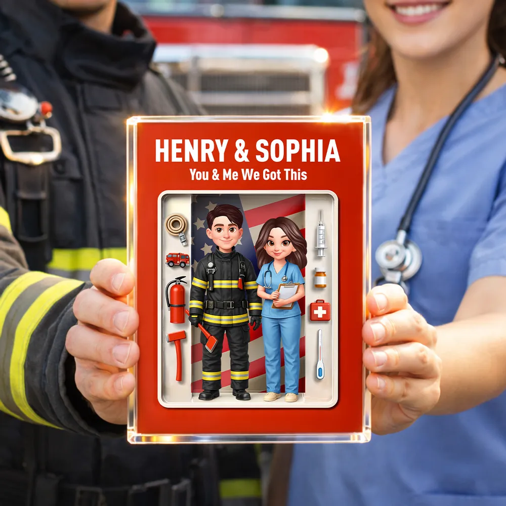 Personalized Rectangle Acrylic Block Plaque for a Firefighter & Nurse Couple - Unique Desk Decor Gift