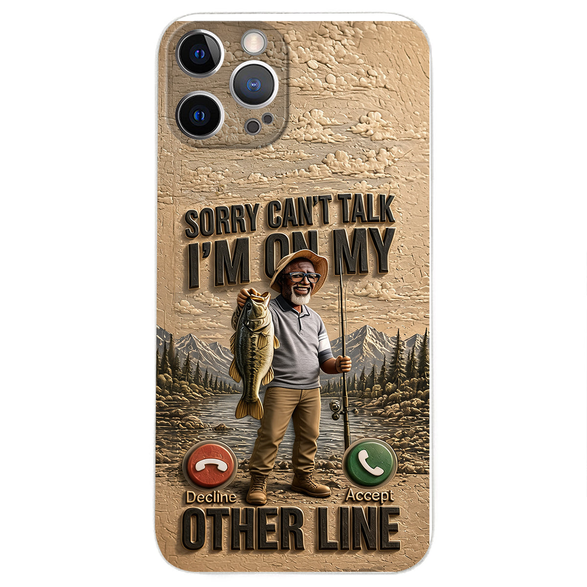 I'm On My Other Line, Fishing Lover Gift - Personalized Fishing 3D Embossed Leather Phone Case