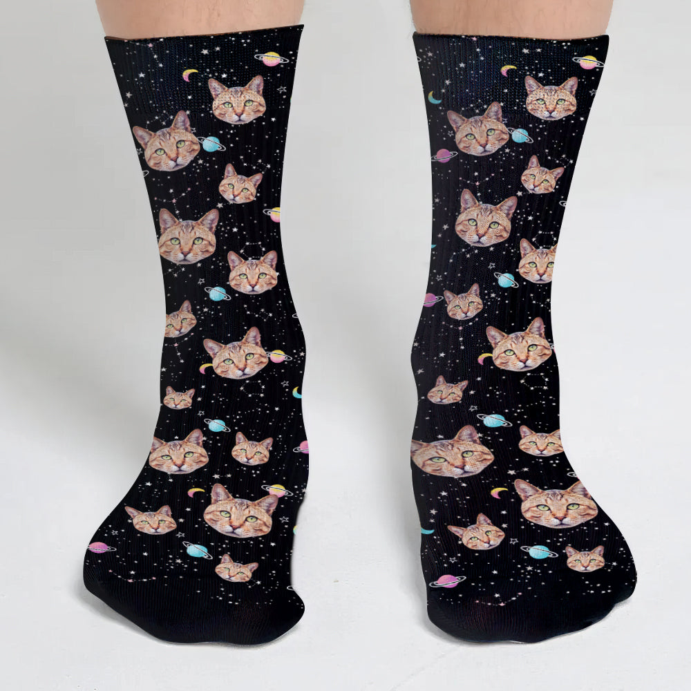 Custom Face Galaxy - Personalized Cat Socks