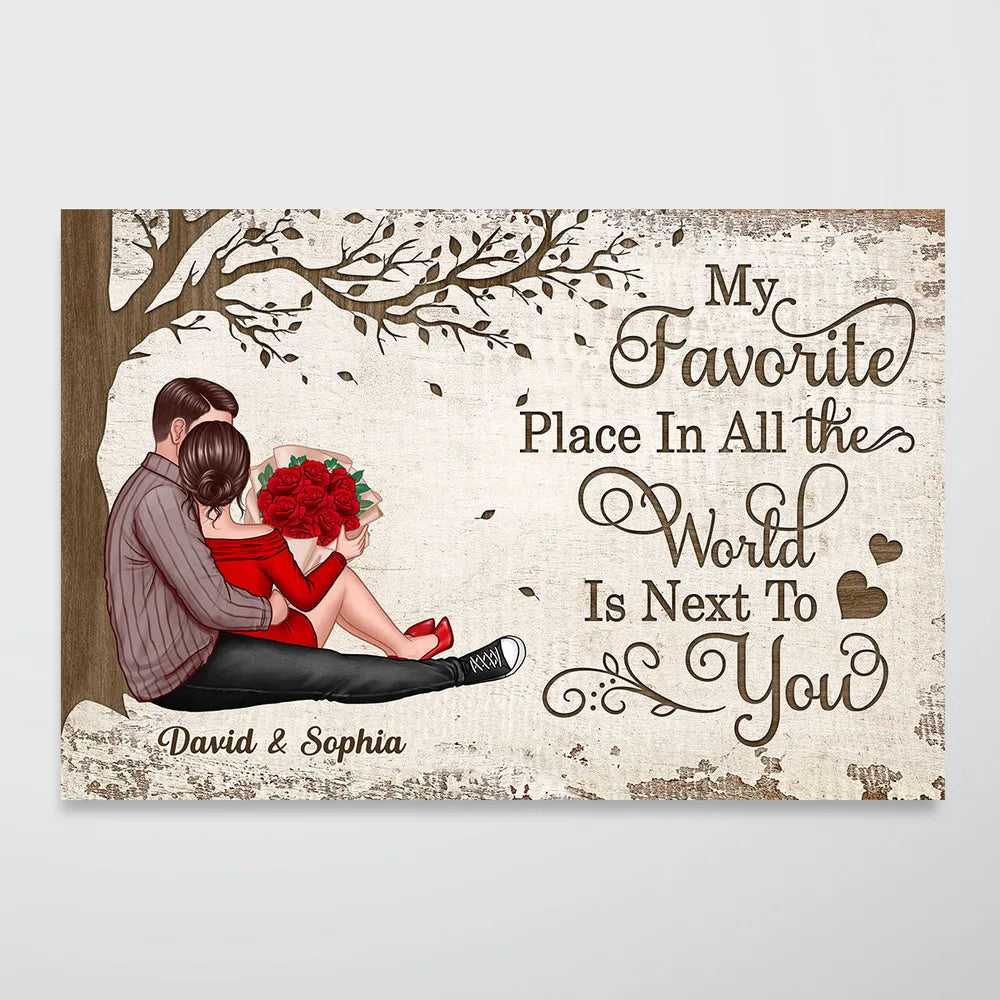 Personalized Couple Sitting Under Tree Poster Romantic Wall Decor Unique Gift for Him or Her