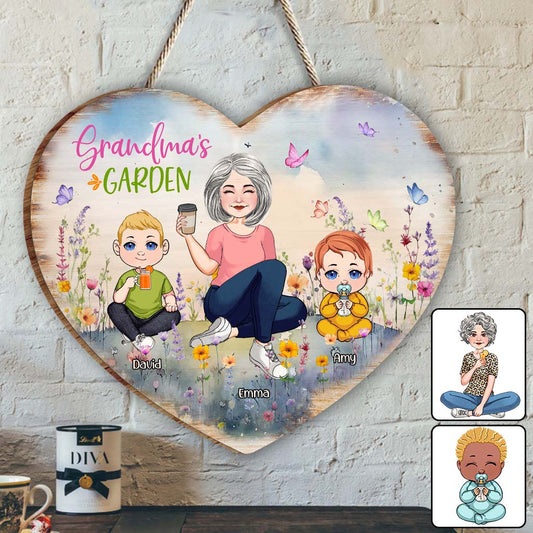 Grandma's Garden - Personalized Grandma Custom Shaped Wood Sign