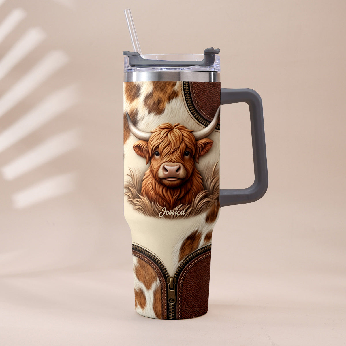 Cute Highland Cow - Personalized Highland Cow Tumbler With Plush Charm