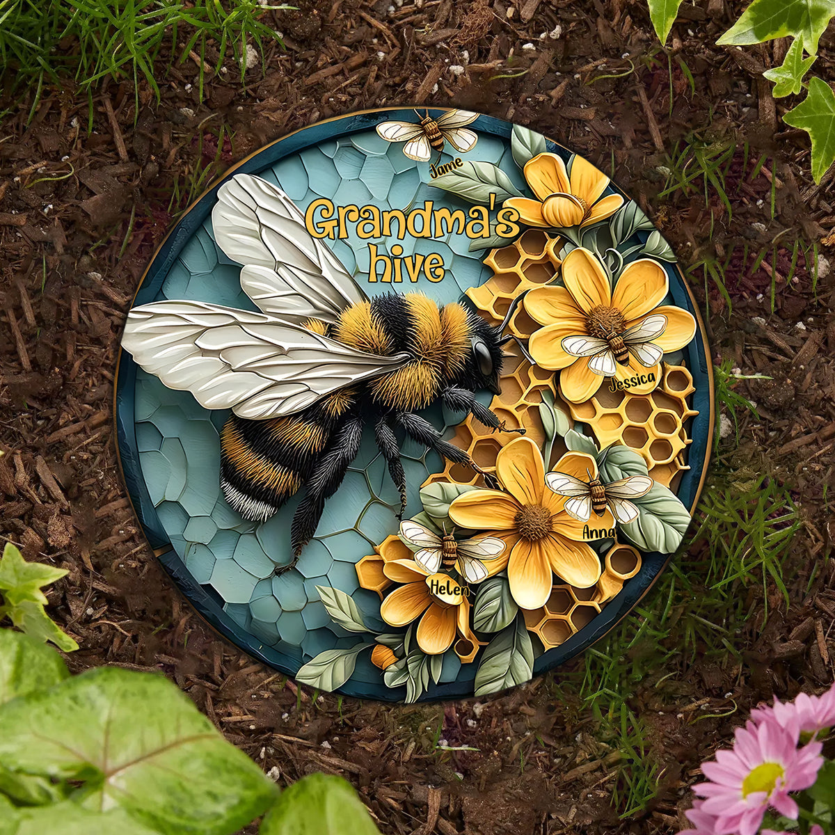 Grandma's Hive Any Title - Personalized Grandma Round Shaped Stone