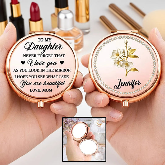 To My Daughter You Are Beautiful Personalized Metal Compact Mirror, Sweet Everyday Reminder, Unique Gift