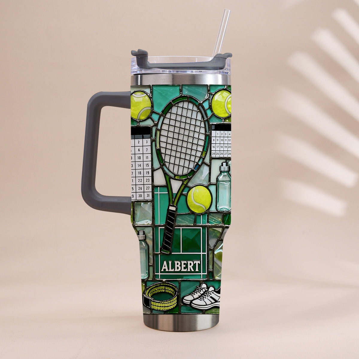 Happiest On The Court - Personalized Tennis Tumbler With Handle